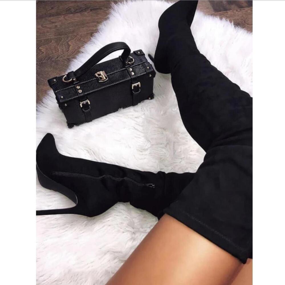 Thigh High Black Stiletto Heels
